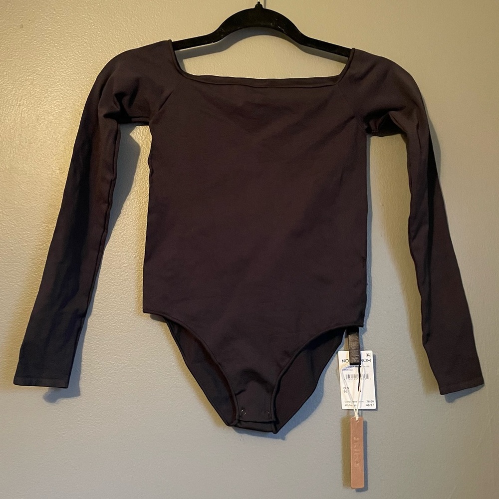 NWT SKIMS Sz XL Womens Black Square-neck Briefs Long Sleeve Bodysuit Top Ret $78